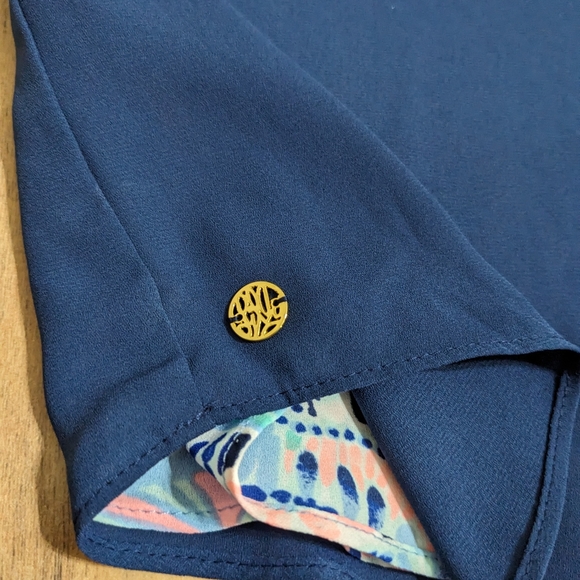 EUC! Lilly Pulitzer Florin Reversible Top High Tide Navy Holy Flockamolie Size S - Picture 13 of 14